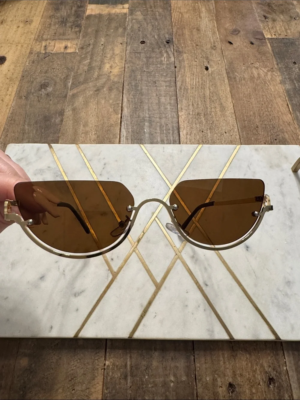 Brown Rimless Cat-Eye Sunglasses